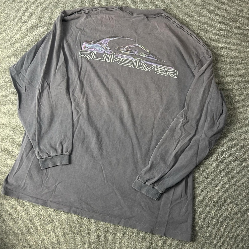 Vintage Quiksilver Shirt Mens XL Gray Long Sleeve Surf Graphic USA Distressed